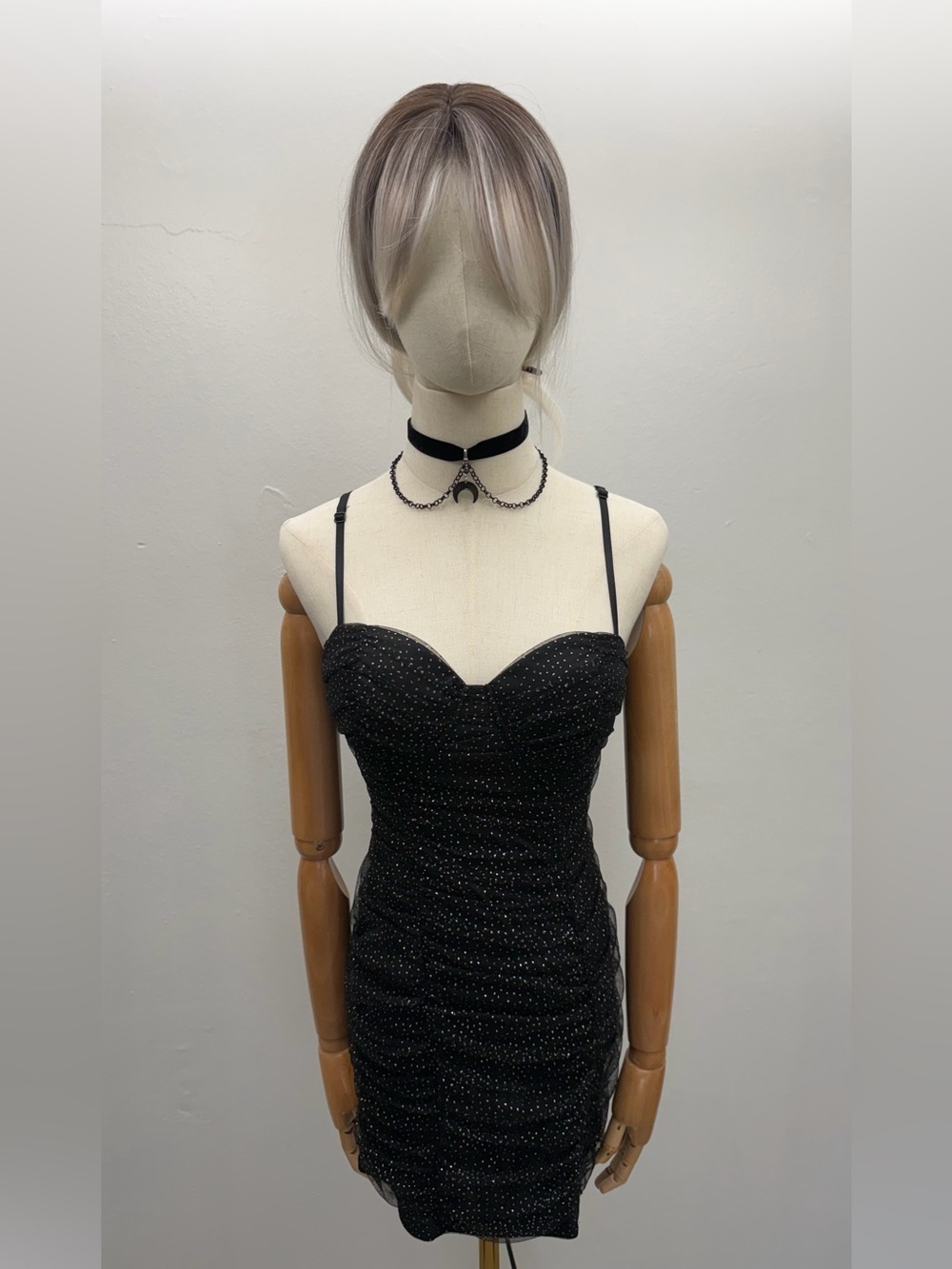 Windsor Black Glitter Mesh Bodycon Mini Dress Women’s Small Ruched Party